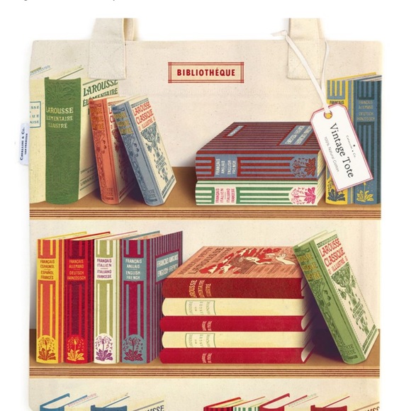 📚Cavallini Papers & Co. French Library Books Bibliotheque Canvas Tote - NWT - Picture 3 of 7